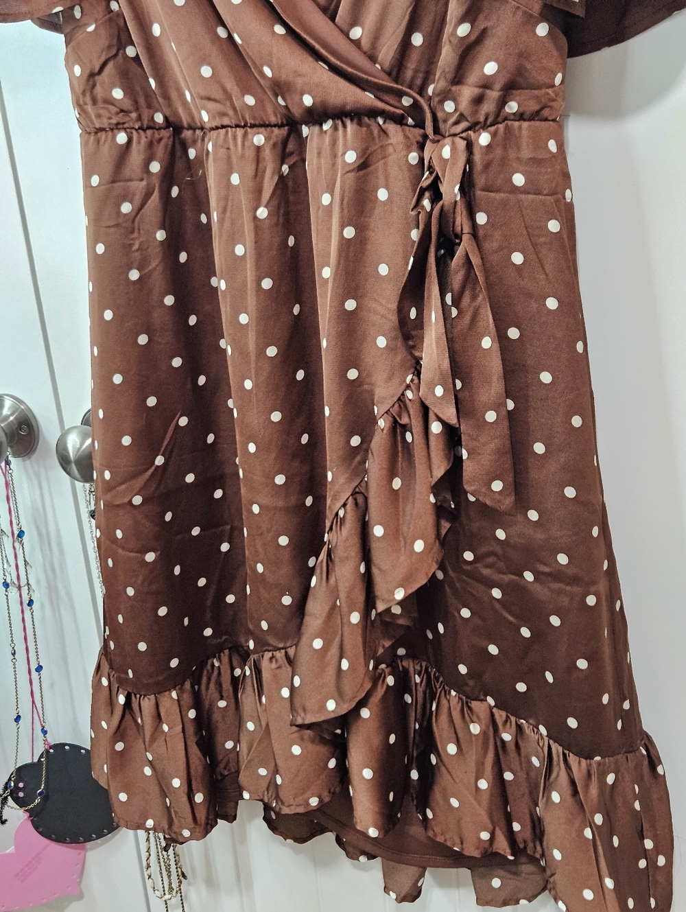 Polka Dot Wrap Ruffle Dress - Picture 7 of 13